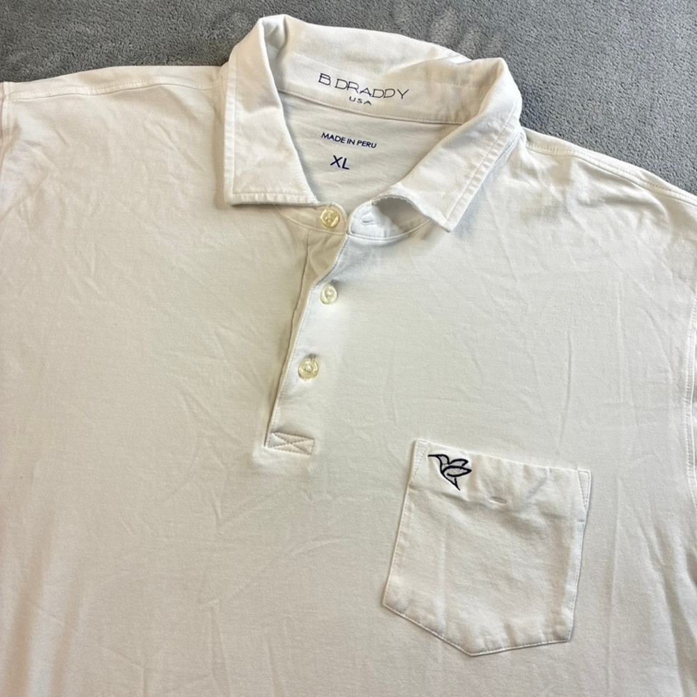 B. Draddy USA Mens XL White Pima Cotton Stretch Short Sleeve Pocket Polo Shirt
